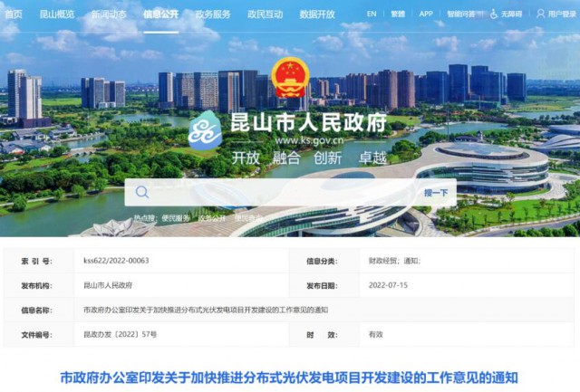 昆山市：國資廠房及配套用房應(yīng)100%安裝屋頂光伏發(fā)電設(shè)施，，3000㎡以上建筑將光伏納入規(guī)劃