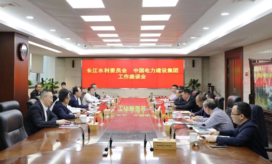 中國(guó)電建黨委書(shū)記、董事長(zhǎng)丁焰章與長(zhǎng)江水利委員會(huì)黨組書(shū)記、主任劉冬順會(huì)談